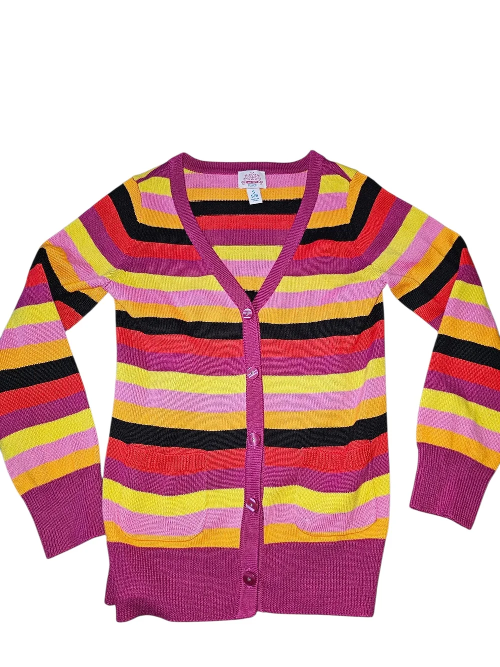Childrens Place Cardigan lot- Girls' Knit Sweater striped purple blue pink 5-6
